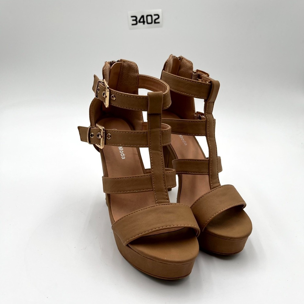 Top Moda Thomas-47 Women's 5.5 Strappy Brown Platformā Chunky High Heel Sandals